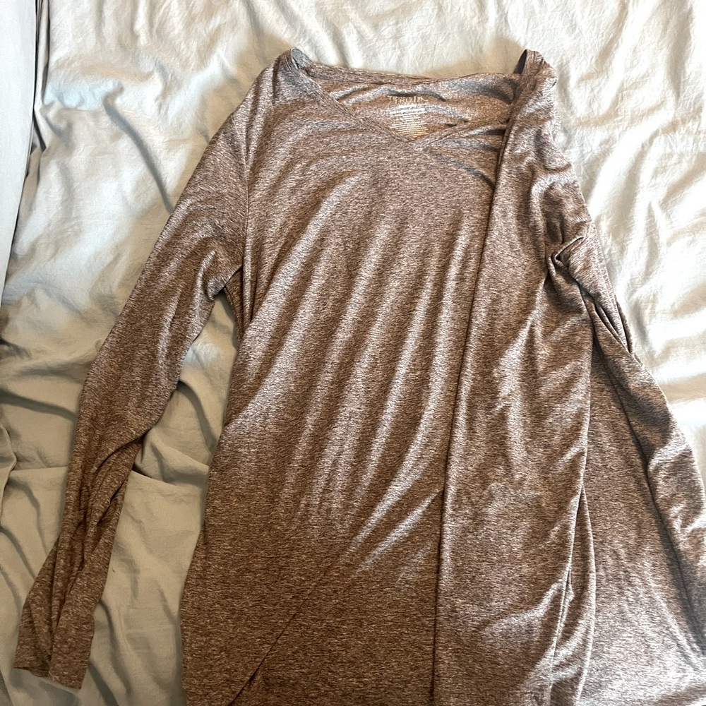 Gray. Long sleeve maternity top.